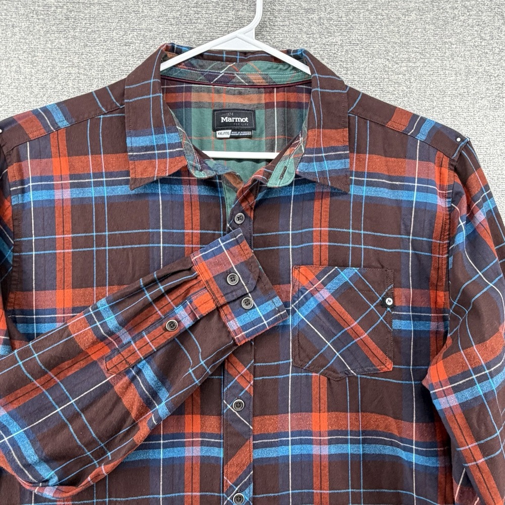 Marmot Hiking Shirt Men Size XXL Brown Plaid Long Sleeve Button Up Outdoor